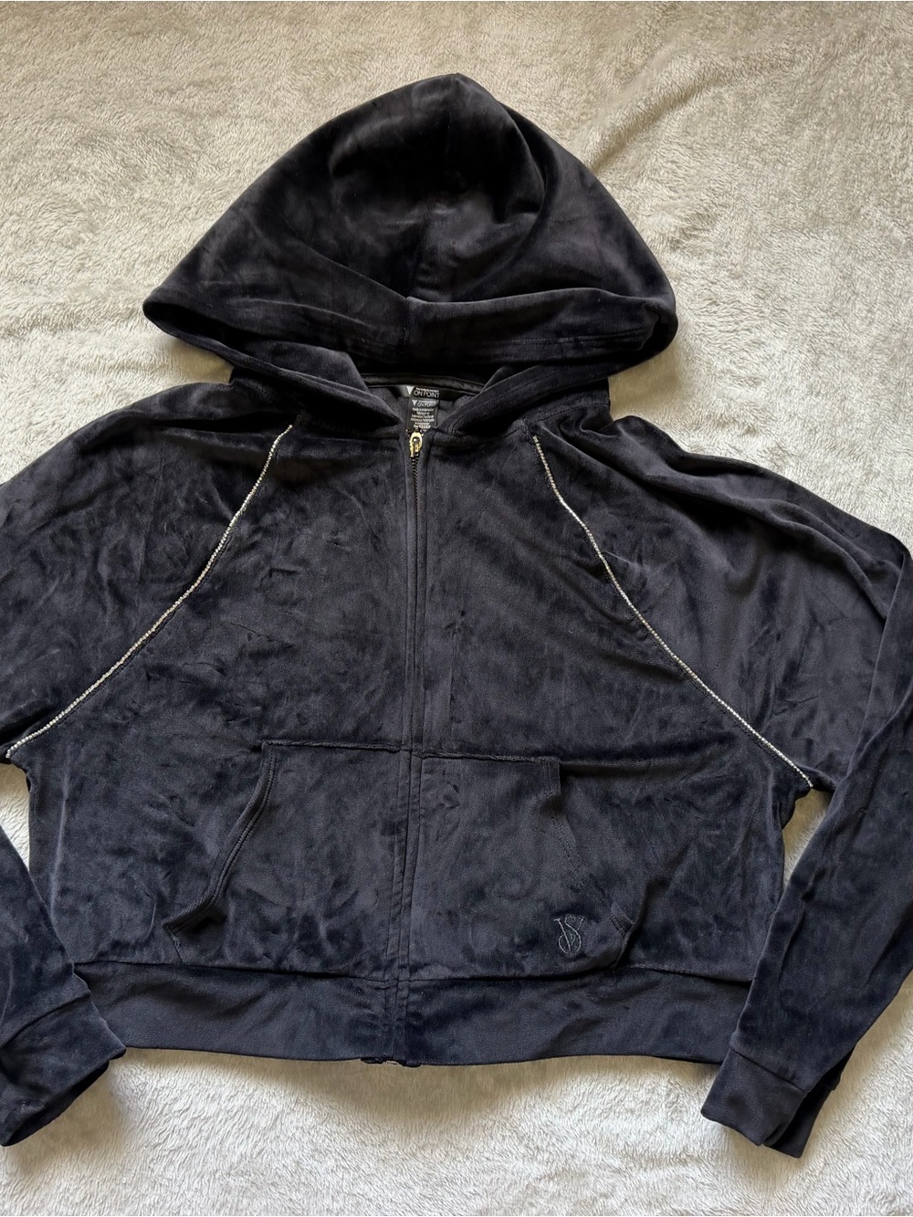 Victoria's Secret Black Velour Zip Hoodie